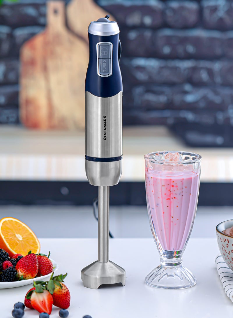 Olsenmark Hand Blender- OMHB7037, 1200W Heavy-Duty Manual Operation, 2 Speed Control, with Stainless Steel Head and Body, Contoured Handle, Elegant Design and Highly Durable, Perfect for Making Dips, Sauces, Smoothies, Cream, Lassi OMHB7037