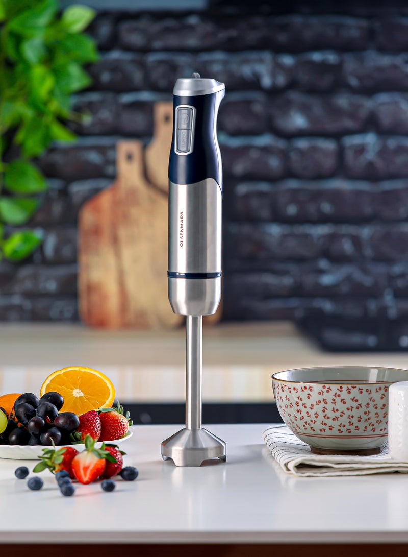 Olsenmark Hand Blender- OMHB7037, 1200W Heavy-Duty Manual Operation, 2 Speed Control, with Stainless Steel Head and Body, Contoured Handle, Elegant Design and Highly Durable, Perfect for Making Dips, Sauces, Smoothies, Cream, Lassi OMHB7037