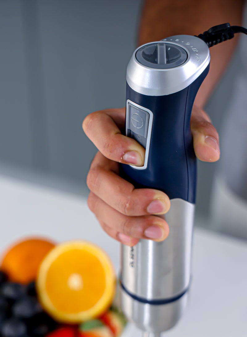 Olsenmark Hand Blender- OMHB7037, 1200W Heavy-Duty Manual Operation, 2 Speed Control, with Stainless Steel Head and Body, Contoured Handle, Elegant Design and Highly Durable, Perfect for Making Dips, Sauces, Smoothies, Cream, Lassi OMHB7037