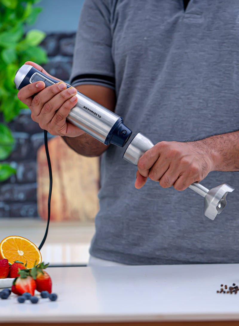 Olsenmark Hand Blender- OMHB7037, 1200W Heavy-Duty Manual Operation, 2 Speed Control, with Stainless Steel Head and Body, Contoured Handle, Elegant Design and Highly Durable, Perfect for Making Dips, Sauces, Smoothies, Cream, Lassi OMHB7037