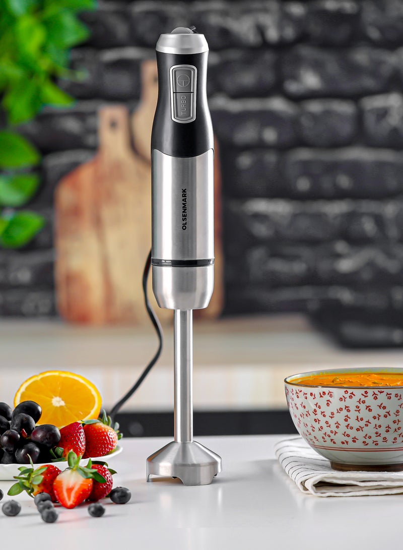 Olsenmark Hand Blender- OMHB7037, 1200W Heavy-Duty Manual Operation, 2 Speed Control, with Stainless Steel Head and Body, Contoured Handle, Elegant Design and Highly Durable, Perfect for Making Dips, Sauces, Smoothies, Cream, Lassi OMHB7037