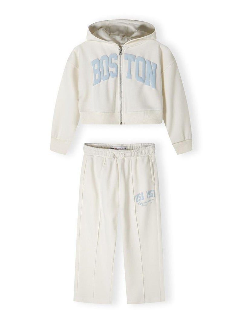 Kids Girls Tracksuit Set with Printed Hoodie and Wide-Leg Pants
