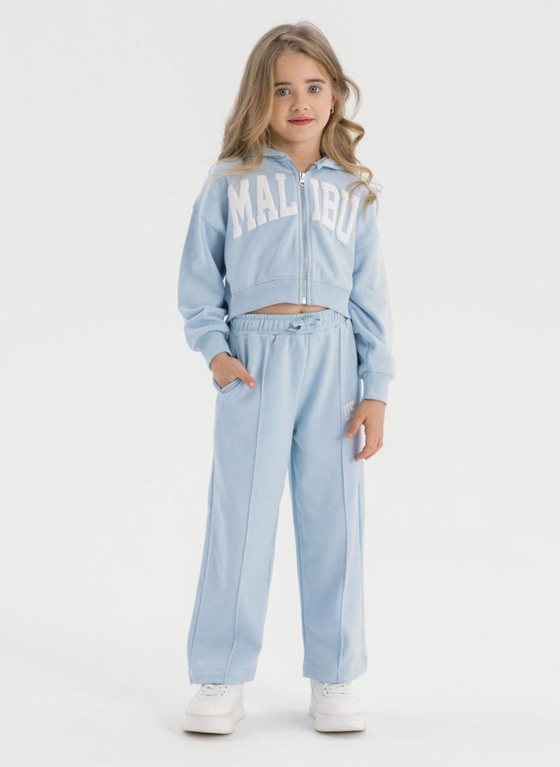 Kids Girls Tracksuit Set with Printed Hoodie and Wide-Leg Pants