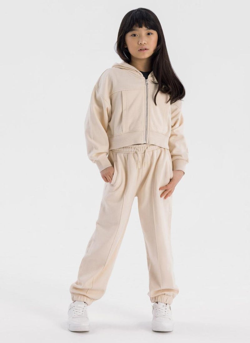 Kids Girls Tracksuit Set with Zip Hoodie and Jogger Trousers