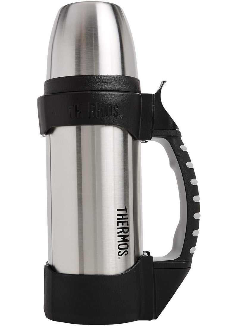 Thermos The Rock Vacuum Insulated 1 Liter Beverage Bottle, stainless steel/black, 1.1 quart (2510TRI2)