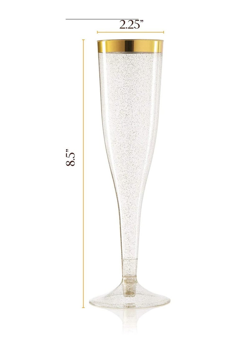 24 Pack Gold Glitter Plastic Cups 6.5 OZ Clear Plastic Cups Tumblers, Fancy Disposable Hard Plastic Cups with Gold Glitter, Premium Wedding Cups Elegant Party Cups, Recyclable and BPA-Free