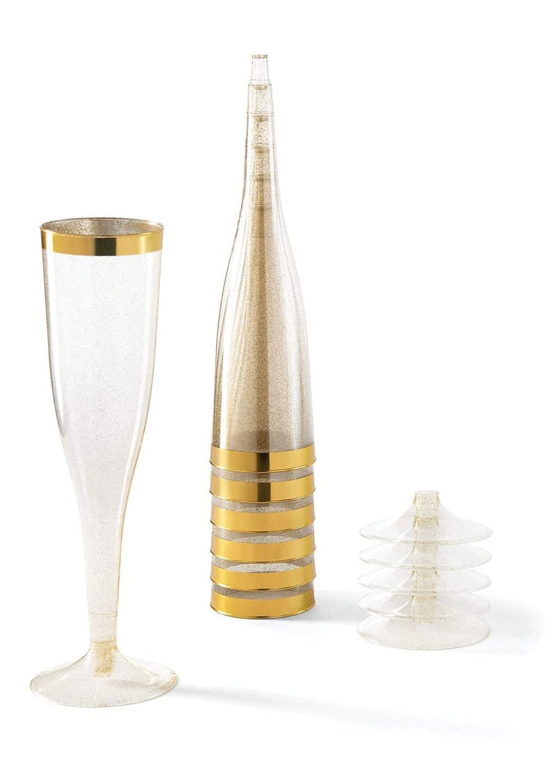 24 Pack Gold Glitter Plastic Cups 6.5 OZ Clear Plastic Cups Tumblers, Fancy Disposable Hard Plastic Cups with Gold Glitter, Premium Wedding Cups Elegant Party Cups, Recyclable and BPA-Free