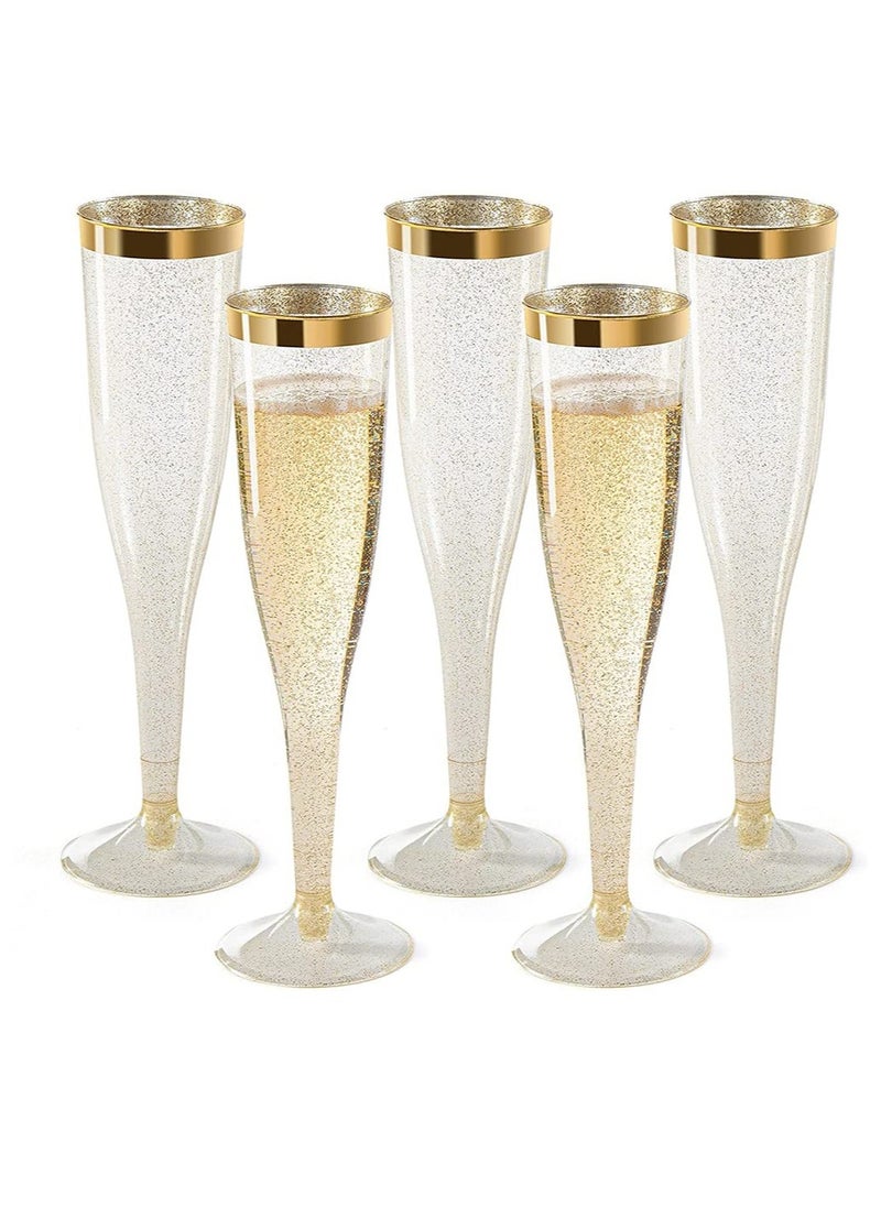 24 Pack Gold Glitter Plastic Cups 6.5 OZ Clear Plastic Cups Tumblers, Fancy Disposable Hard Plastic Cups with Gold Glitter, Premium Wedding Cups Elegant Party Cups, Recyclable and BPA-Free