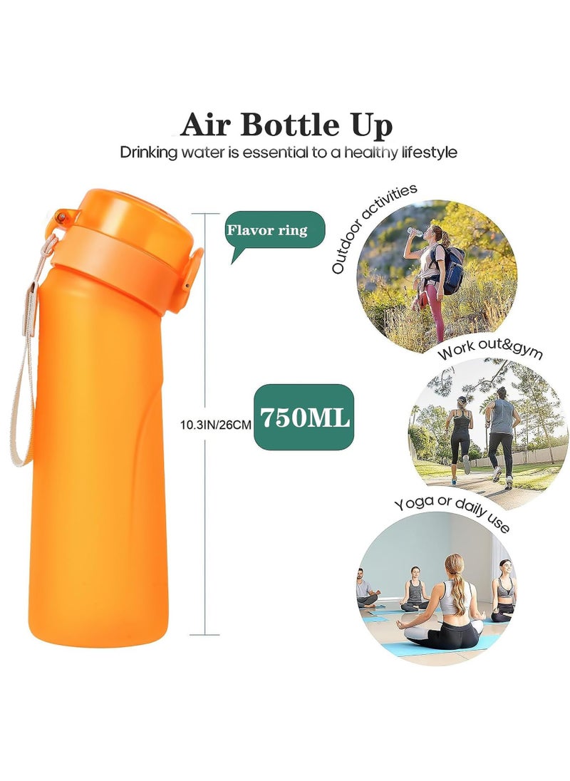 BPA-Free Sports Water Bottle Set with 750ML Capacity, Includes 7 Flavor Pods for Sugar-Free Fruit Infused Water, Perfect for Gym and Fitness Activities.