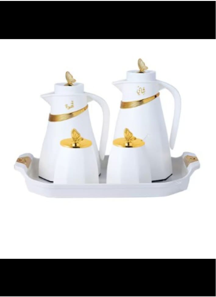 5 Pieces Attractive Design Tea and Coffee Thermos Set with Serving Tray, Sugar Bowl and Tea Caddy