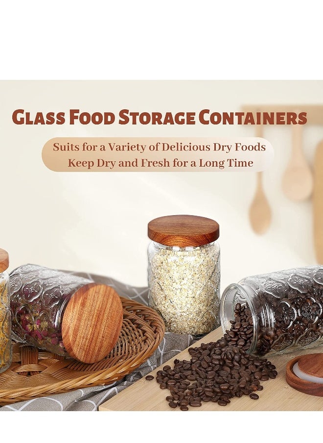 Glass Storage Jars Vintage, 24 oz Glass Food Storage Containers with Airtight Wooden Lid, Kitchen Glass Canister for Cookie Candy Coffee Oats Spice Flour Nuts 2 Pack