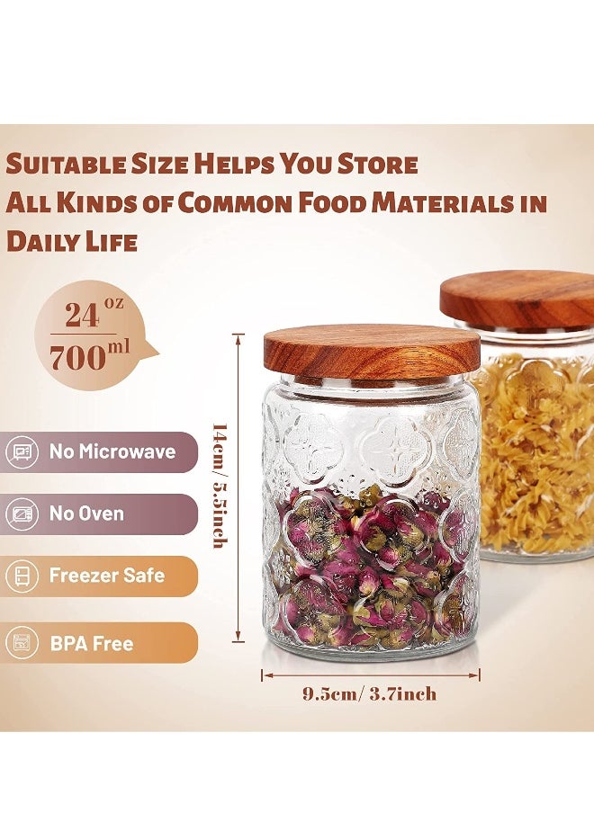 Glass Storage Jars Vintage, 24 oz Glass Food Storage Containers with Airtight Wooden Lid, Kitchen Glass Canister for Cookie Candy Coffee Oats Spice Flour Nuts 2 Pack