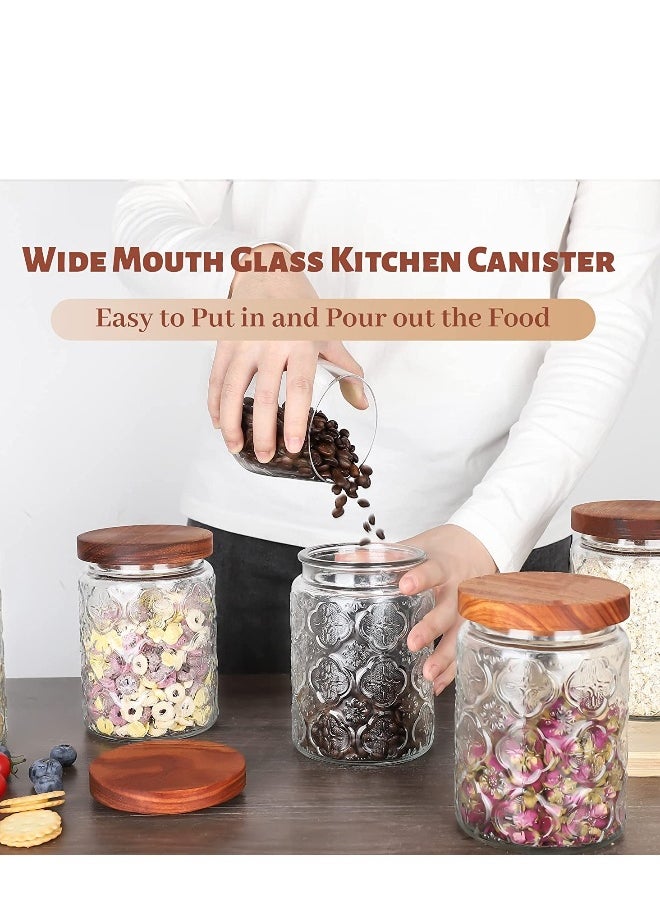 Glass Storage Jars Vintage, 24 oz Glass Food Storage Containers with Airtight Wooden Lid, Kitchen Glass Canister for Cookie Candy Coffee Oats Spice Flour Nuts 2 Pack