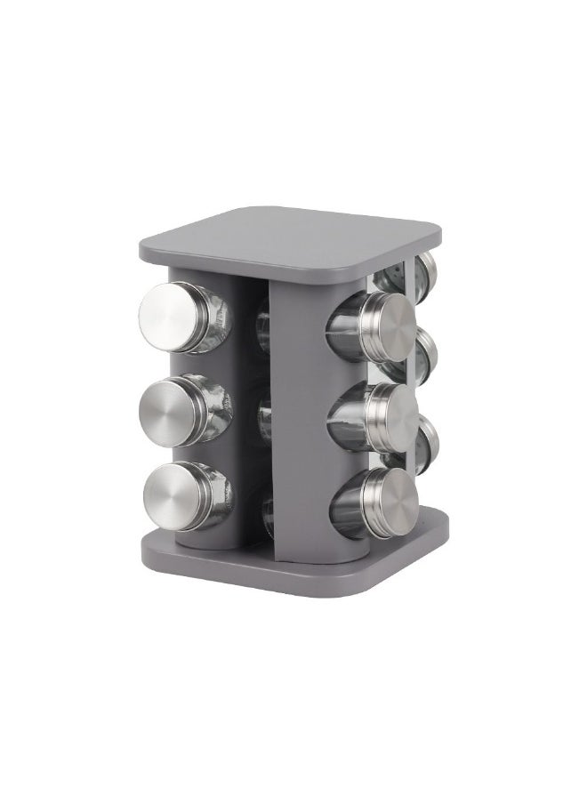 Gravitas 13-Piece Spice Rack Set 100ml – Premium Spice Jars with Rack, Airtight & Easy to Use, Perfect for Kitchen Organization, Storage, and Spice Mixing Grey 19 X 19 X 21.5 Hcm