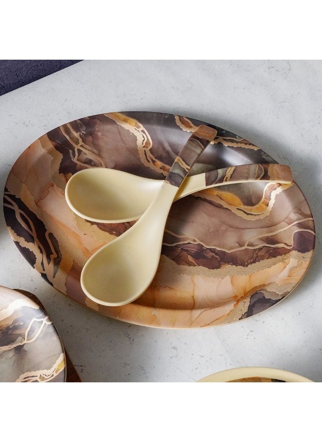 Urmi Matt 32-Piece Melamine Dinner Set – Elegant, Durable & Lightweight Dinnerware for 6, Break-Resistant, Ideal for Daily Use, Parties, Outdoor Dining & Family Meals Cream Gold