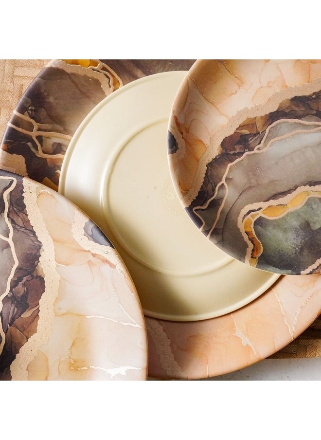 Urmi Matt 32-Piece Melamine Dinner Set – Elegant, Durable & Lightweight Dinnerware for 6, Break-Resistant, Ideal for Daily Use, Parties, Outdoor Dining & Family Meals Cream Gold