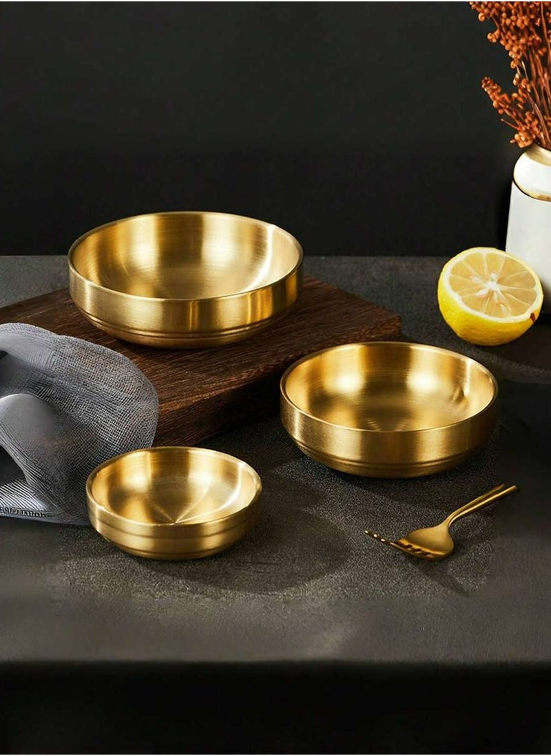 3PCS Stainless Steel Bowls  Serving Bowls Large Pasta Bowls Decorative Gold Bowls Ramen Bowls Vegetable Salad Bowls Kitchen Soup Bowls Mixing Bowls for Cooking