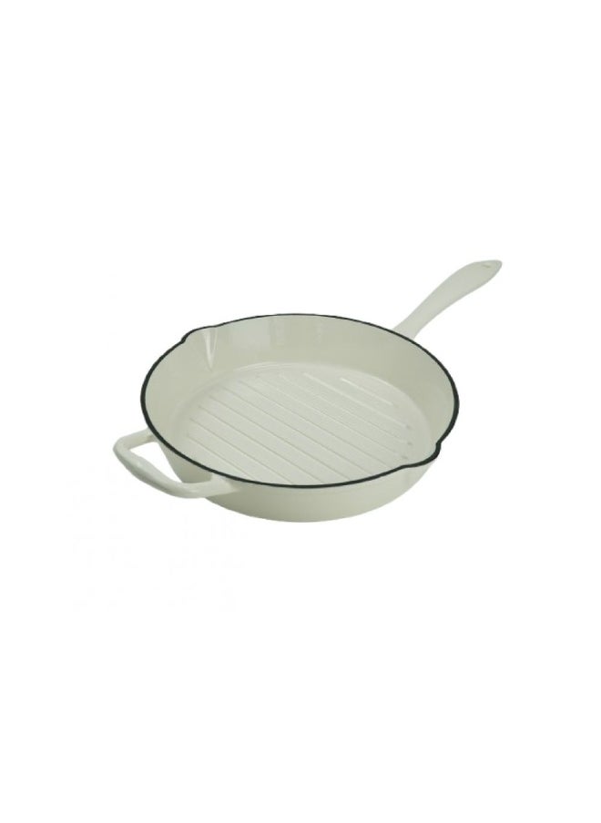 Chef's Delight Cast Iron Round Grill Pan – Heavy-Duty Non-Stick Skillet for Grilling Meat, Veggies & BBQ, Pre-Seasoned, Ideal for Gas, Electric & Induction Cooktops - Diameter 28CM