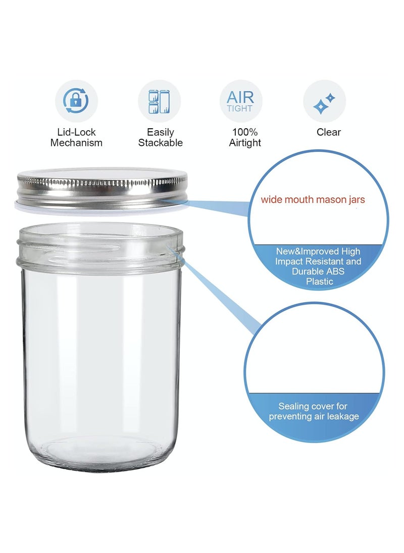8oz Wide Mouth Jars 【12 Pack】 Glass Canning Jars With Metal Airtight Lids for Canning Fermenting Pickling Overnight Oats Jam
