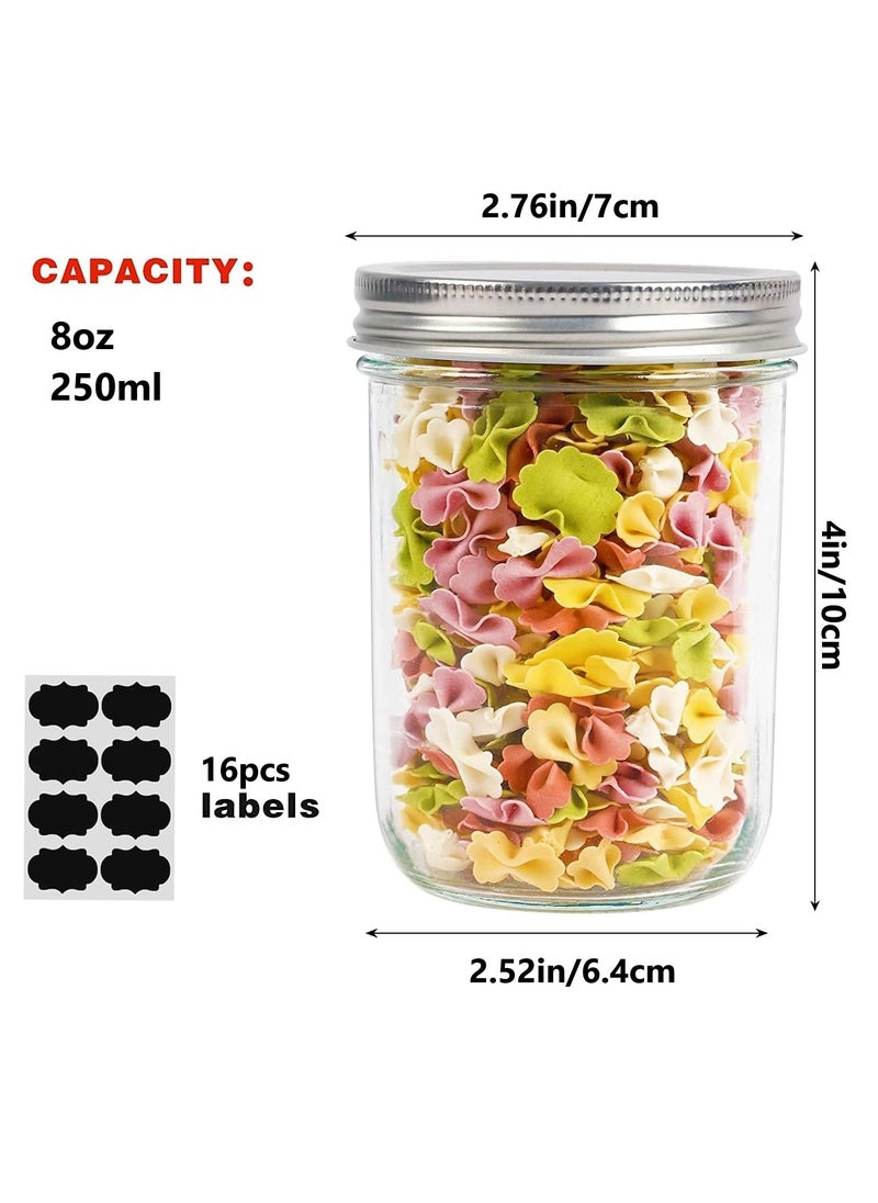 8oz Wide Mouth Jars 【12 Pack】 Glass Canning Jars With Metal Airtight Lids for Canning Fermenting Pickling Overnight Oats Jam