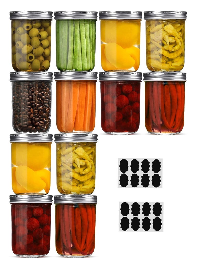 8oz Wide Mouth Jars 【12 Pack】 Glass Canning Jars With Metal Airtight Lids for Canning Fermenting Pickling Overnight Oats Jam