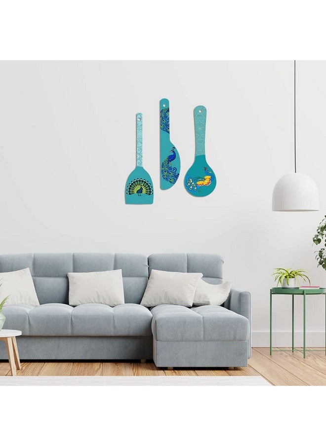 Artvibes Beautiful Peacock Wooden Wall Hanger for Home | Office | Living Room | Gift | Modern Decoration Items | Kitchen Wall Decor | Wood Hanging Ornaments Item (WH_5022N), Set of 3