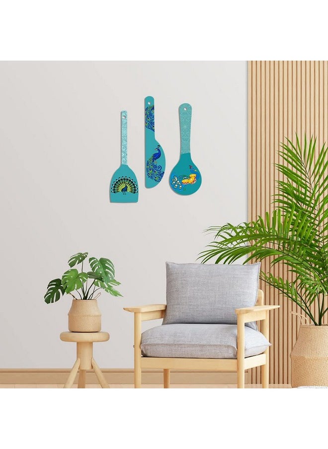 Artvibes Beautiful Peacock Wooden Wall Hanger for Home | Office | Living Room | Gift | Modern Decoration Items | Kitchen Wall Decor | Wood Hanging Ornaments Item (WH_5022N), Set of 3