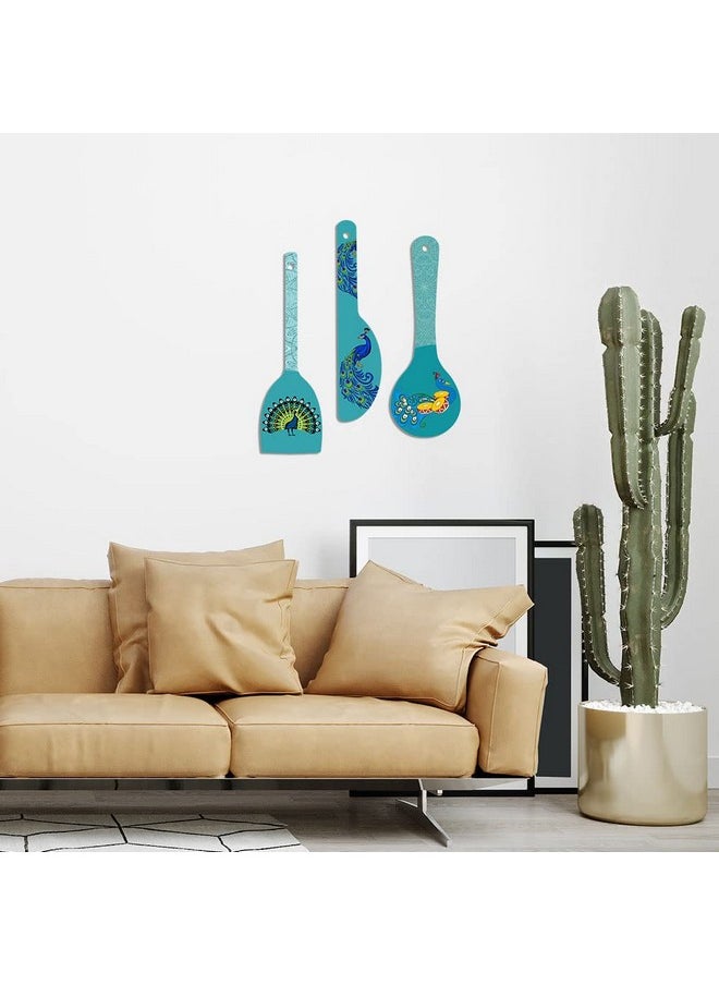 Artvibes Beautiful Peacock Wooden Wall Hanger for Home | Office | Living Room | Gift | Modern Decoration Items | Kitchen Wall Decor | Wood Hanging Ornaments Item (WH_5022N), Set of 3
