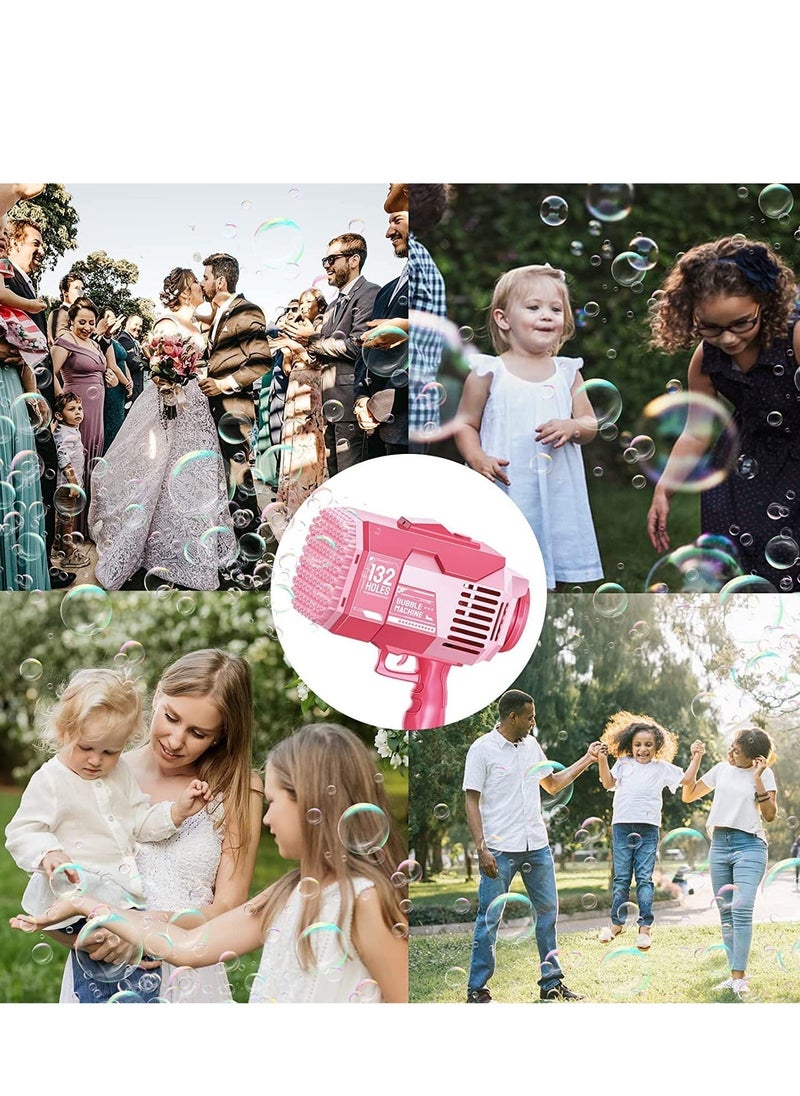 NEW 132-Hole Gatling Bubble Gun with Colorful LED Lights | Electric Bubble Launcher with Bubble Liquid for Kids  Adults, Perfect for Outdoor  Indoor Parties, Weddings, and Gardens Pink