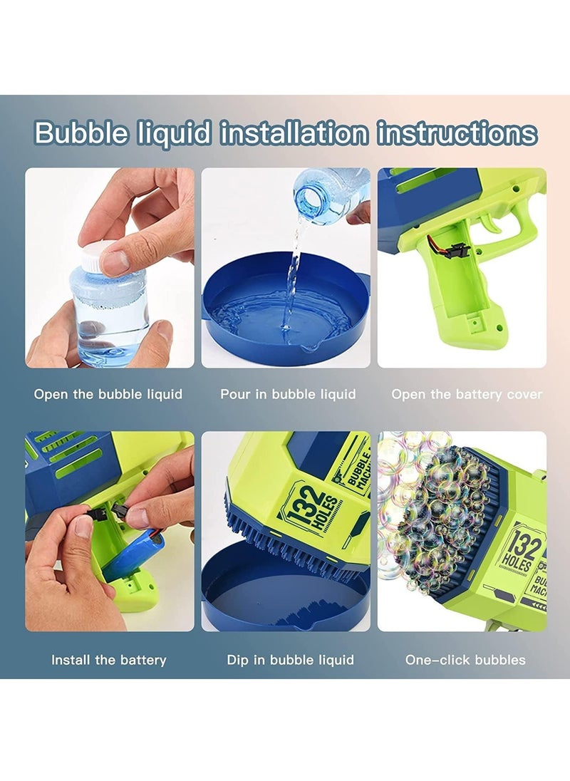 NEW 132-Hole Gatling Bubble Gun with Colorful LED Lights | Electric Bubble Launcher with Bubble Liquid for Kids  Adults, Perfect for Outdoor  Indoor Parties, Weddings, and Gardens - Blue