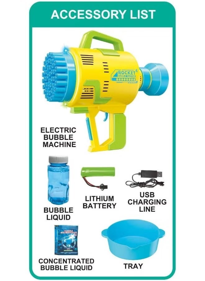 NEW 48-Hole Bubble Blower Gun with Colorful Lights - Rocket Launcher Bubble Maker, Foam Blaster for Kids, Perfect Outdoor Party Favors and Gifts