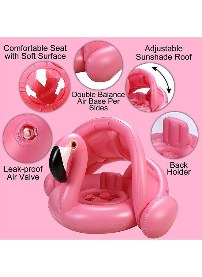 Flamingo Baby Swimming Ring with  Canopy Back Holder  Wings Airbag, Inflatable Baby Pool Float Sunshade for 1-6 Year Old