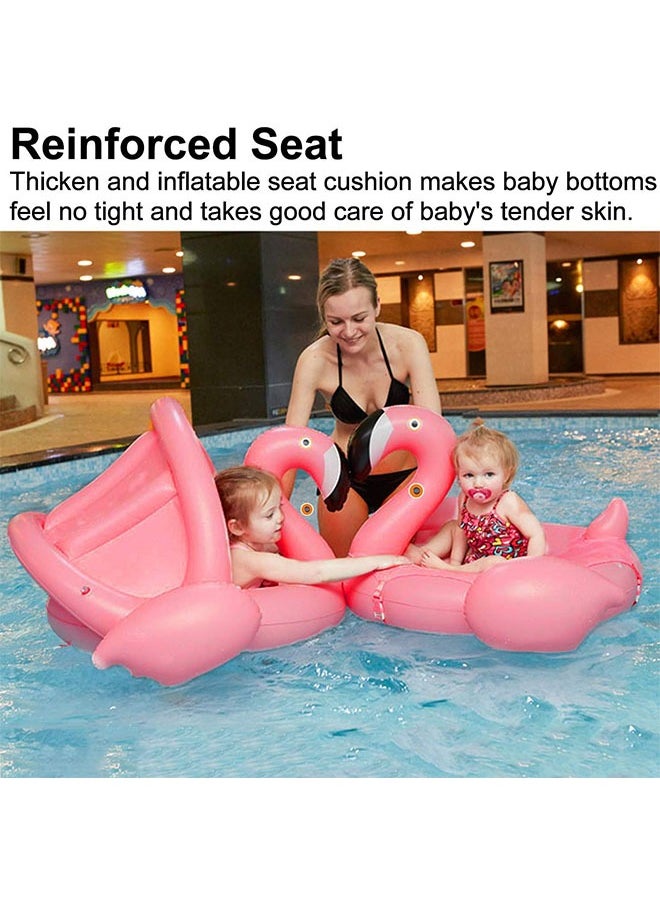 Flamingo Baby Swimming Ring with  Canopy Back Holder  Wings Airbag, Inflatable Baby Pool Float Sunshade for 1-6 Year Old