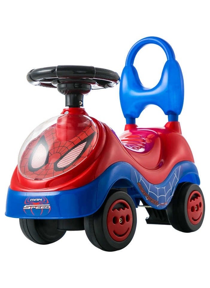 Spider-Man Ride-On Car for Kids – Push Swing Car with Music, Lights & Steering | Baby Ride-On Bike for Boys & Girls | No Battery or Charging Needed | Indoor & Outdoor Toy