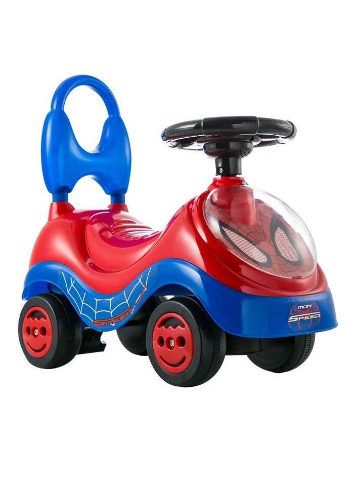 Spider-Man Ride-On Car for Kids – Push Swing Car with Music, Lights & Steering | Baby Ride-On Bike for Boys & Girls | No Battery or Charging Needed | Indoor & Outdoor Toy