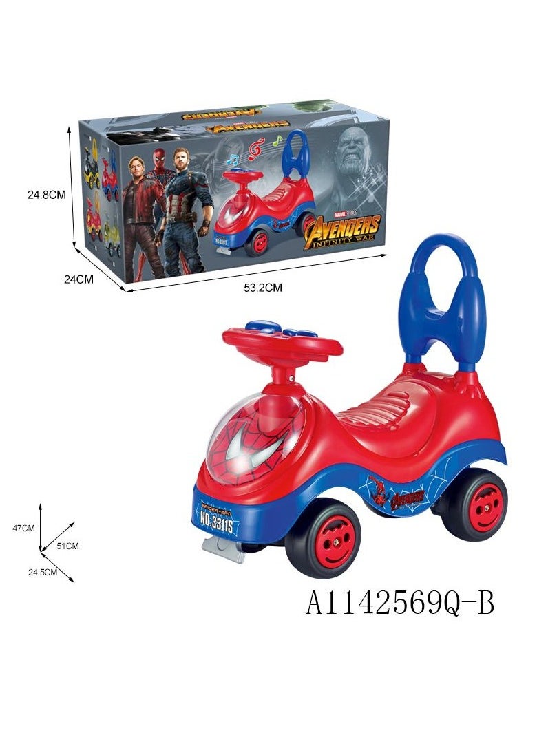 Spider-Man Ride-On Car for Kids – Push Swing Car with Music, Lights & Steering | Baby Ride-On Bike for Boys & Girls | No Battery or Charging Needed | Indoor & Outdoor Toy