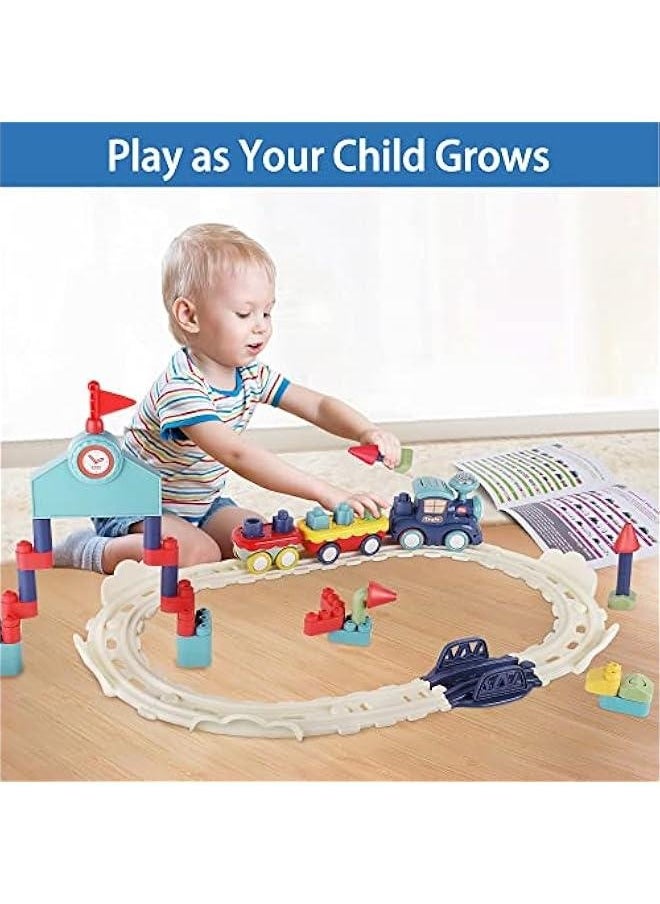 Toddler Musical Train Set Toys, Kids First Electric Railway Tracks Playset, Baby Choo Choo Train W/Learning Blocks, Birthday Gifts for 12 18 Month 1 2 3 4 Year Old Boy Girl Infant Child