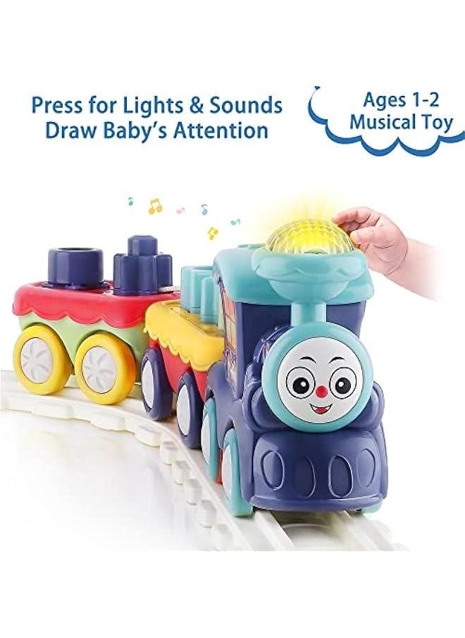 Toddler Musical Train Set Toys, Kids First Electric Railway Tracks Playset, Baby Choo Choo Train W/Learning Blocks, Birthday Gifts for 12 18 Month 1 2 3 4 Year Old Boy Girl Infant Child
