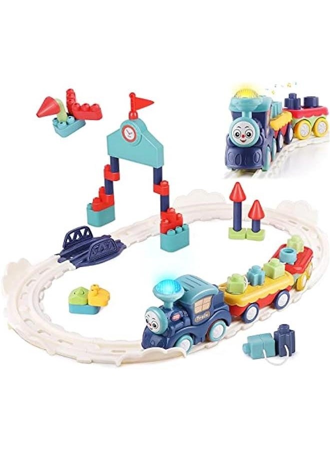 Toddler Musical Train Set Toys, Kids First Electric Railway Tracks Playset, Baby Choo Choo Train W/Learning Blocks, Birthday Gifts for 12 18 Month 1 2 3 4 Year Old Boy Girl Infant Child