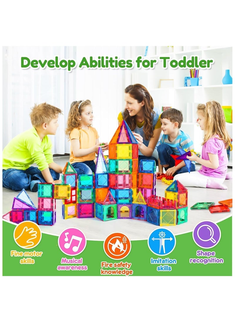 Fun Magnetic Tiles – 110-Piece Building Blocks for Kids, 3D Magnetic Puzzles, Stacking Blocks, Creative Educational Toys for Early Learning, Fun Play, and STEM Development