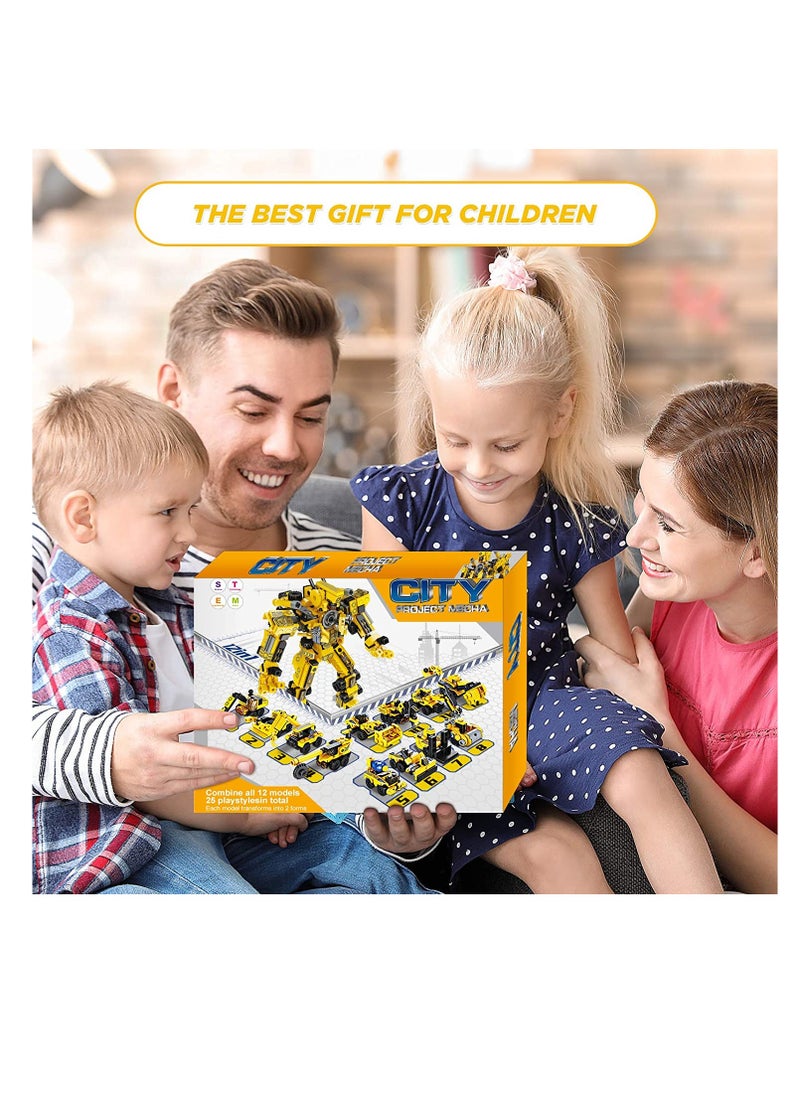 Robot Building Toys 573 PCS, 25 in 1 Construction Toy Engineering Building Bricks Construction Vehicles Kit, Engineering Robot Transforming Blocks, Best Gift for Kids Age 6 7 8 9 10 11 12 Year Old