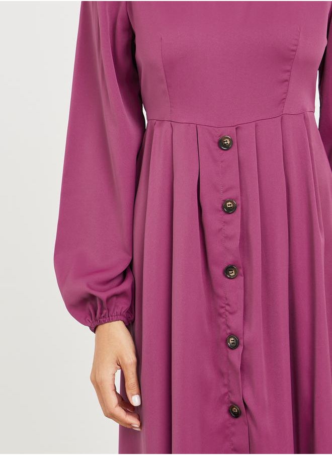 Button Detail A-Line Midi Dress