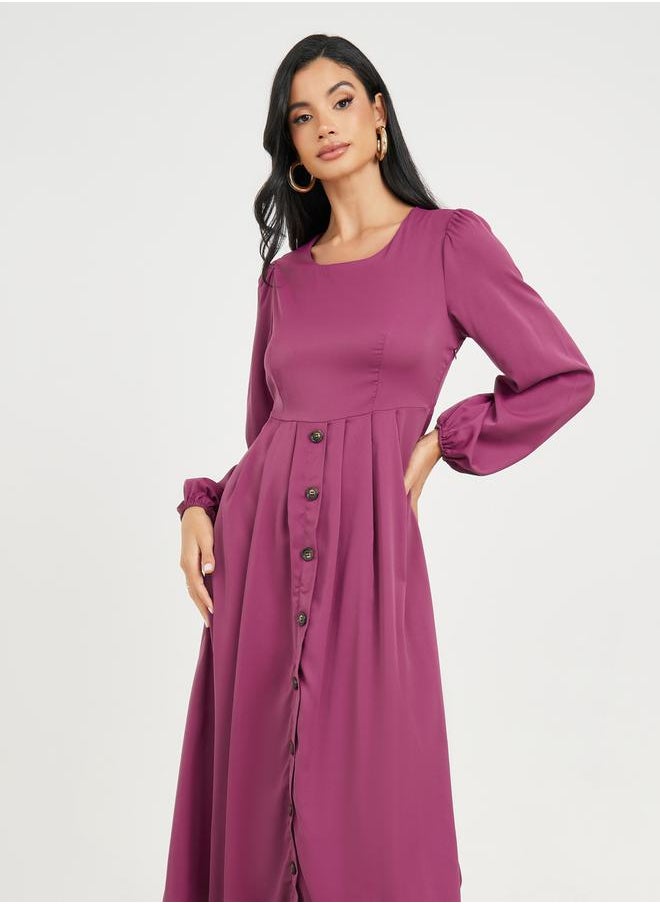 Button Detail A-Line Midi Dress