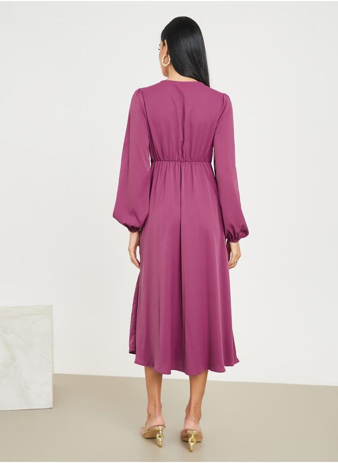 Button Detail A-Line Midi Dress