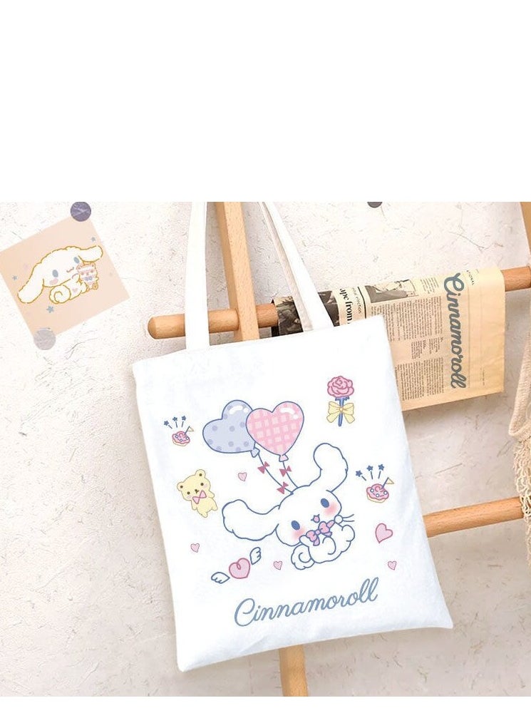 Cartoon Sanrio Kuromi pattern canvas tote bag, student class bag handbag, reusable beautiful environmentally friendly bag, book shopping groceries cotton cute handbag