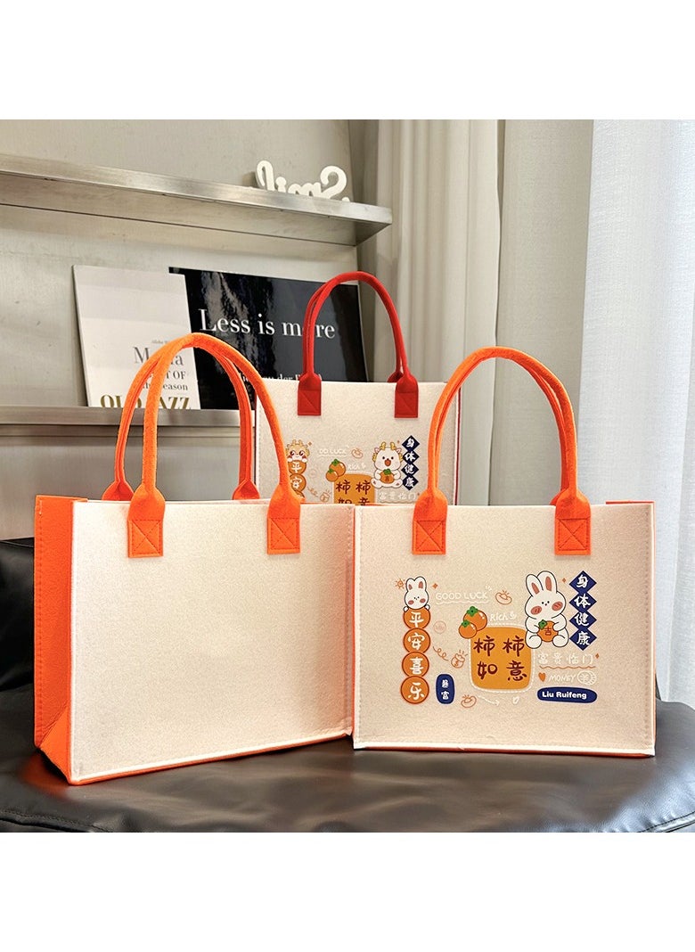 Cute Felt Tote Bag with Plush Animal Handle - Reusable Cartoon Printed Shopping Bag for Girls & Teens