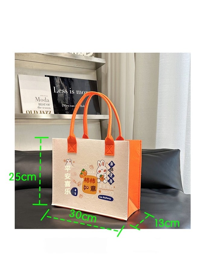 Cute Felt Tote Bag with Plush Animal Handle - Reusable Cartoon Printed Shopping Bag for Girls & Teens