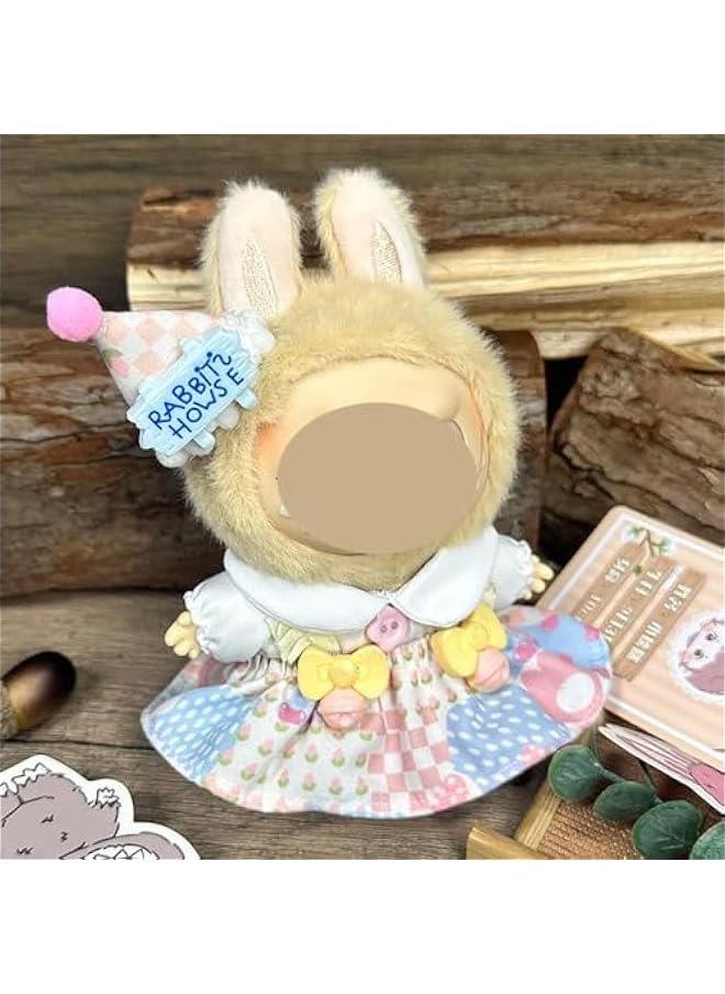 17cm Cute Monster Doll Clothes Set - Fantasy Elf Outfits for 6.7 Vinyl Dolls, Rainbow & Sitting Party Style, Kawaii Overalls + Top(Rabbit)