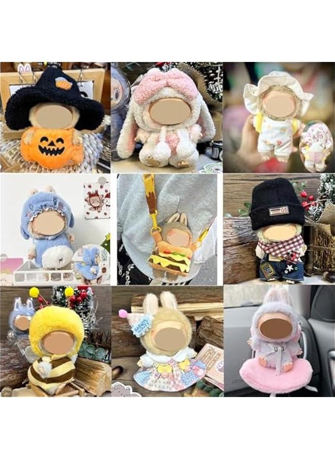 17cm Cute Monster Doll Clothes Set - Fantasy Elf Outfits for 6.7 Vinyl Dolls, Rainbow & Sitting Party Style, Kawaii Overalls + Top(Rabbit)