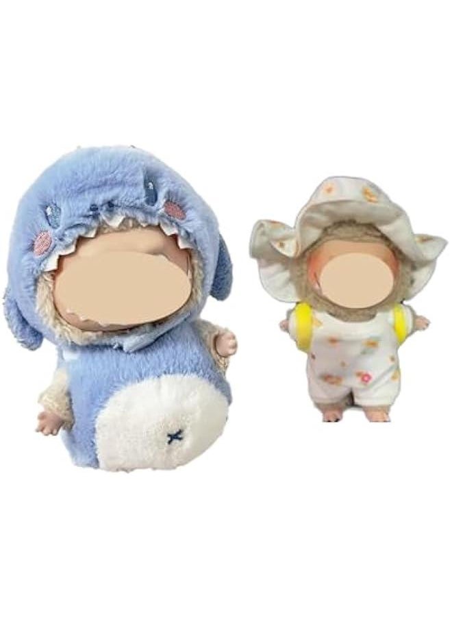 17cm Cute Monster Doll Clothes Set - Fantasy Elf Outfits for 6.7 Vinyl Dolls, Rainbow & Sitting Party Style, Kawaii Overalls + Top